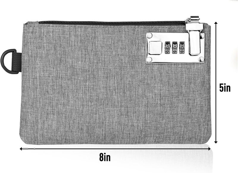 GEEDUD Lockable Money Bag - 5x8 Inches Durable Nylon Locking Bank Bag Coin Purse for Cash, Jewelry, Passports, Medicine, Credit Cards and Valuable Storage Cash Bag (Grey) - Image 4